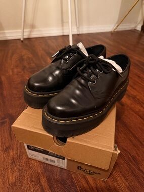 Dr. Martens Black Leather Quad 3-Eye Lace-Up Platform Oxfords